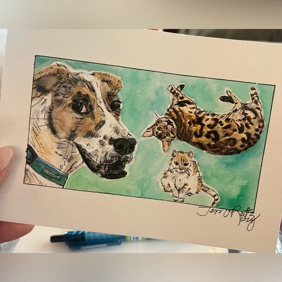 CUSTOM Watercolor and Pen Pet Portrait 5x7 - Picture 12 of 14